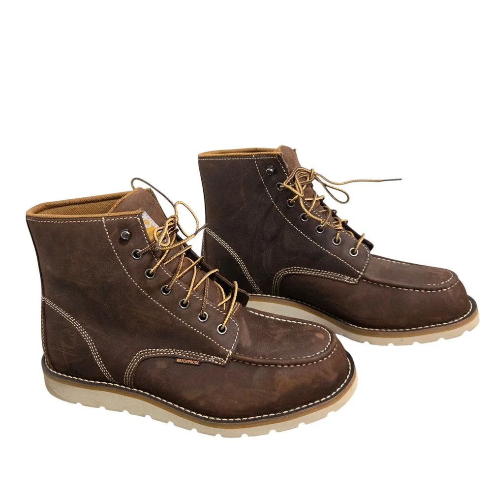 Carhartt Wedge Sole Boot Mens 10.5 Brown Waterproof Moc Toe Work CMW6295